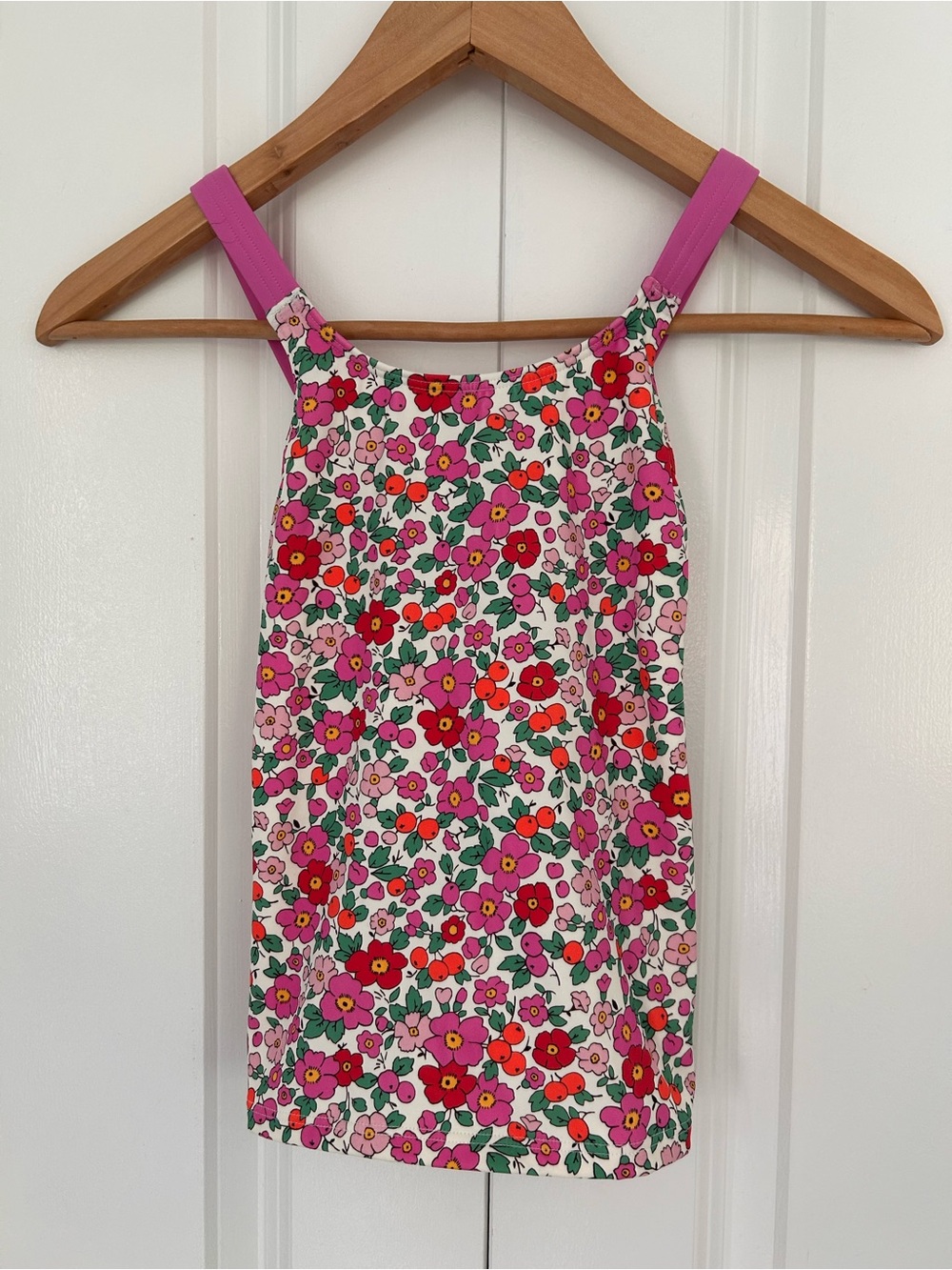 Mini Boden girls 9-10 years pink floral tankini swim top cross cross back